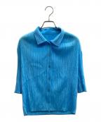 PLEATS PLEASEプリーツプリーズ）の古着「半袖プリーツシャツ」｜ブルー