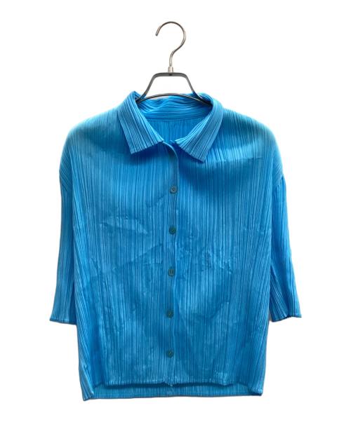 PLEATS PLEASE（プリーツプリーズ）PLEATS PLEASE (プリーツプリーズ) 半袖プリーツシャツ ブルー サイズ:3の古着・服飾アイテム