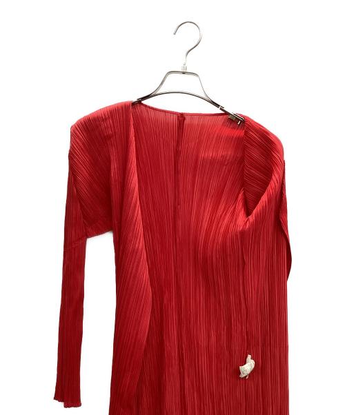 PLEATS PLEASE（プリーツプリーズ）PLEATS PLEASE (プリーツプリーズ) ロングカーディガン レッド サイズ:２の古着・服飾アイテム