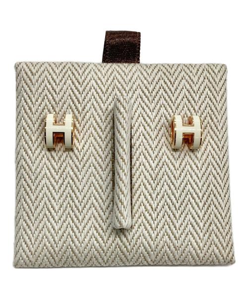 HERMES（エルメス）HERMES (エルメス) ミニポップアッシュピアス ブラン(ホワイト)×ゴールドの古着・服飾アイテム