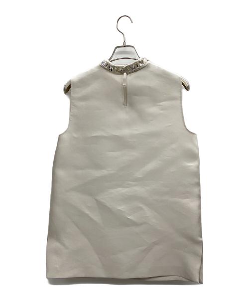 PRADA（プラダ）PRADA (プラダ) ビシュー付ノースリーブブラウス ベージュ サイズ:44の古着・服飾アイテム