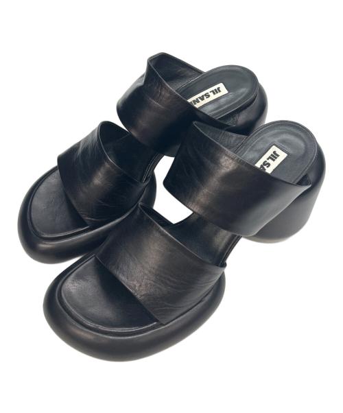 JIL SANDER（ジルサンダー）JIL SANDER (ジルサンダー) ブロックヒールレザーサンダル ブラック サイズ:38の古着・服飾アイテム
