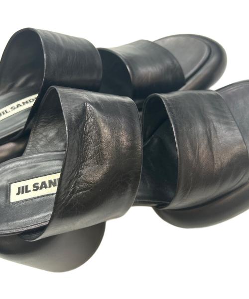 JIL SANDER（ジルサンダー）JIL SANDER (ジルサンダー) ブロックヒールレザーサンダル ブラック サイズ:38の古着・服飾アイテム