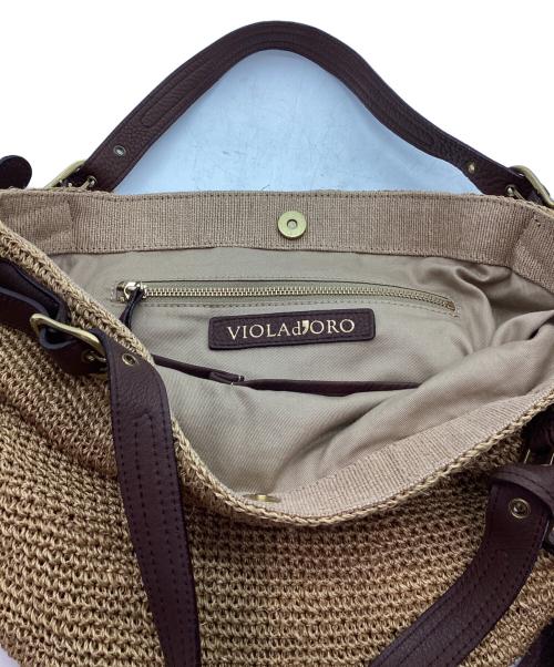VIOLAd'ORO（ヴィオラドーロ）VIOLAd'ORO (ヴィオラドーロ) ストローバッグ ベージュ×ブラウンの古着・服飾アイテム