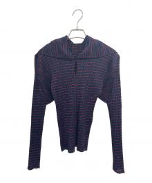 PLEATS PLEASE（プリーツプリーズ）の古着「長袖ブラウス」｜ネイビー×レッド