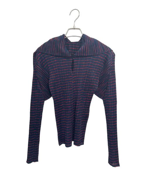 PLEATS PLEASE（プリーツプリーズ）PLEATS PLEASE (プリーツプリーズ) 長袖ブラウス ネイビー×レッド サイズ:3の古着・服飾アイテム