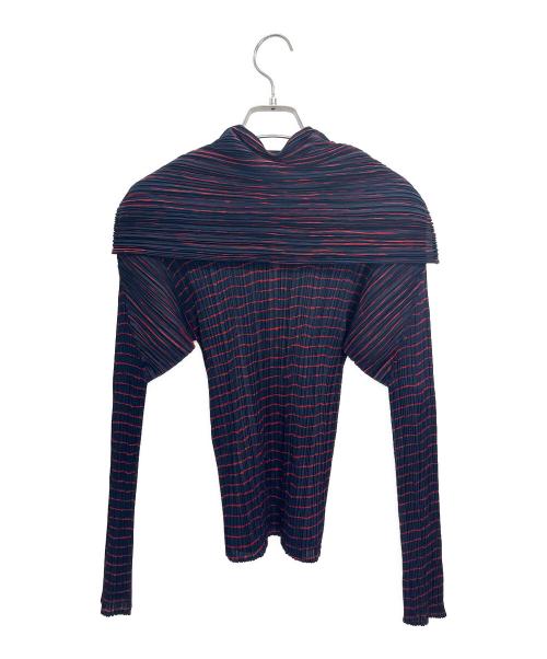 PLEATS PLEASE（プリーツプリーズ）PLEATS PLEASE (プリーツプリーズ) 長袖ブラウス ネイビー×レッド サイズ:3の古着・服飾アイテム