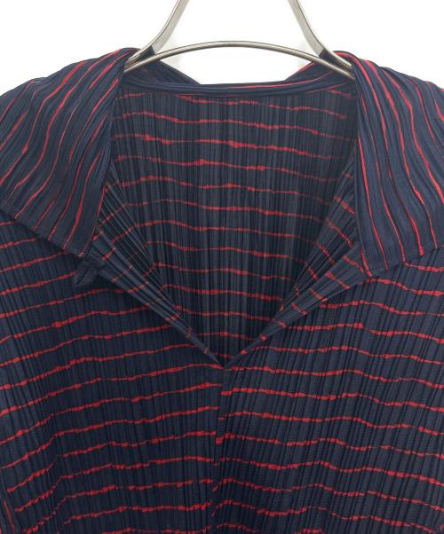 PLEATS PLEASE（プリーツプリーズ）PLEATS PLEASE (プリーツプリーズ) 長袖ブラウス ネイビー×レッド サイズ:3の古着・服飾アイテム