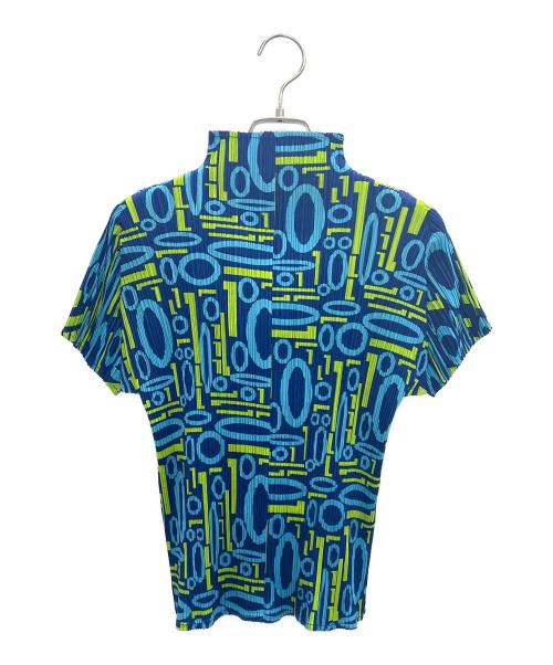 PLEATS PLEASE（プリーツプリーズ）PLEATS PLEASE (プリーツプリーズ) ハイネックカットソー ブルー×グリーン サイズ:3の古着・服飾アイテム