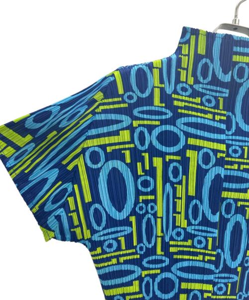 PLEATS PLEASE（プリーツプリーズ）PLEATS PLEASE (プリーツプリーズ) ハイネックカットソー ブルー×グリーン サイズ:3の古着・服飾アイテム