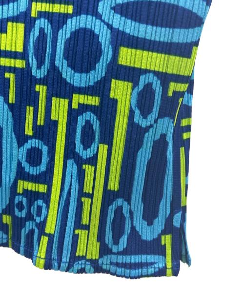 PLEATS PLEASE（プリーツプリーズ）PLEATS PLEASE (プリーツプリーズ) ハイネックカットソー ブルー×グリーン サイズ:3の古着・服飾アイテム