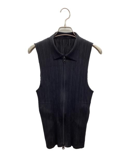PLEATS PLEASE（プリーツプリーズ）PLEATS PLEASE (プリーツプリーズ) プリーツジップアップベスト ブラック サイズ:3の古着・服飾アイテム