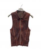 PLEATS PLEASEプリーツプリーズ）の古着「ジップアップベスト」｜ブラウン