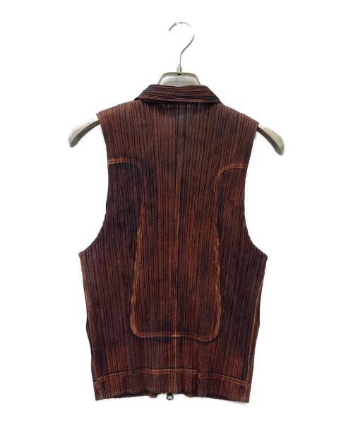 PLEATS PLEASE（プリーツプリーズ）PLEATS PLEASE (プリーツプリーズ) ジップアップベスト ブラウン サイズ:3の古着・服飾アイテム