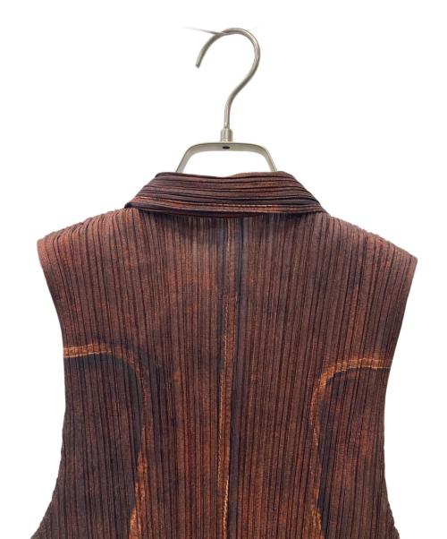 PLEATS PLEASE（プリーツプリーズ）PLEATS PLEASE (プリーツプリーズ) ジップアップベスト ブラウン サイズ:3の古着・服飾アイテム