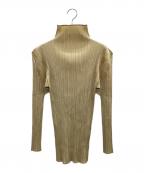 PLEATS PLEASEプリーツプリーズ）の古着「プリーツハイネックカットソー」｜ベージュ