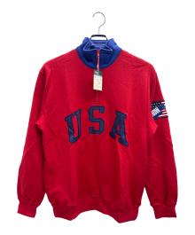 POLO RALPH LAUREN（ポロ・ラルフローレン）の古着「ハーフジップスウェット」｜レッド×ネイビー