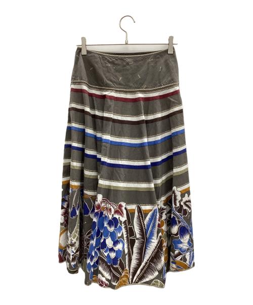 ISSEY MIYAKE（イッセイミヤケ）ISSEY MIYAKE (イッセイミヤケ) 総柄スカート グレー×レッド サイズ:9の古着・服飾アイテム
