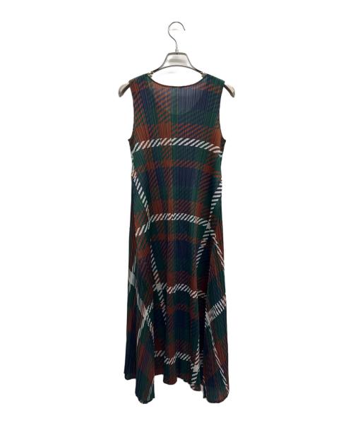 PLEATS PLEASE（プリーツプリーズ）PLEATS PLEASE (プリーツプリーズ) ノースリーブワンピース グリーン×ブラウン サイズ:2の古着・服飾アイテム