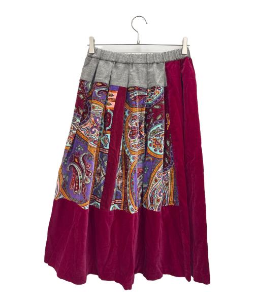 COMME des GARCONS（コムデギャルソン）COMME des GARCONS (コムデギャルソン) パッチワークペイズリースカート グレー×レッド サイズ:FREEの古着・服飾アイテム