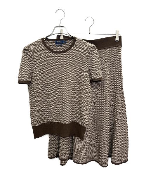 POLO RALPH LAUREN（ポロ・ラルフローレン）POLO RALPH LAUREN (ポロ・ラルフローレン) ニットセットアップ ベージュ×ブラウン サイズ:LGの古着・服飾アイテム