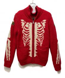 VANSON（バンソン）の古着「カウチンニットジャケット」｜レッド×ベージュ