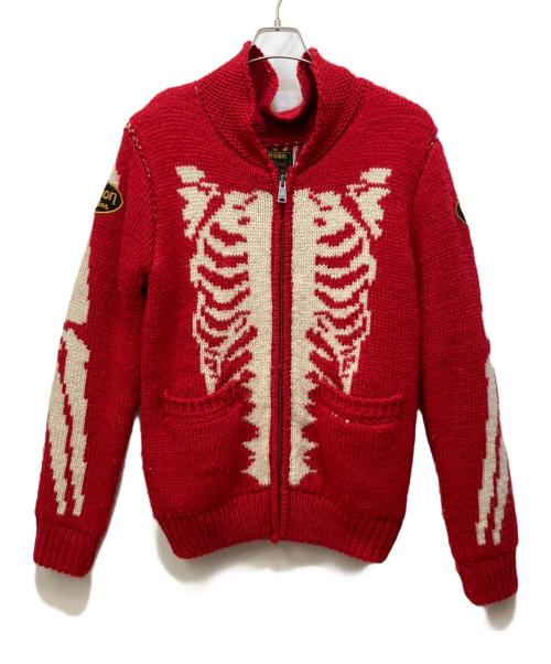 VANSON（バンソン）VANSON (バンソン) カウチンニットジャケット レッド×ベージュ サイズ:Lの古着・服飾アイテム