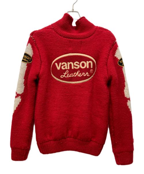 VANSON（バンソン）VANSON (バンソン) カウチンニットジャケット レッド×ベージュ サイズ:Lの古着・服飾アイテム