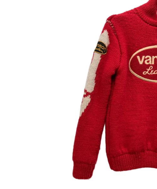 VANSON（バンソン）VANSON (バンソン) カウチンニットジャケット レッド×ベージュ サイズ:Lの古着・服飾アイテム
