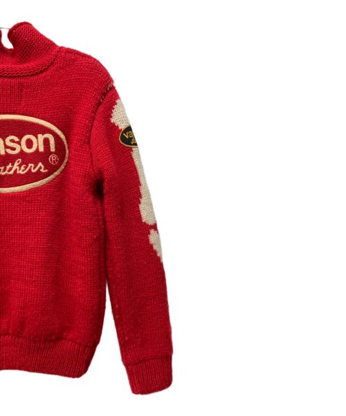 VANSON（バンソン）VANSON (バンソン) カウチンニットジャケット レッド×ベージュ サイズ:Lの古着・服飾アイテム