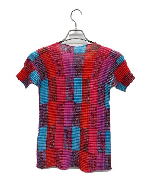 ISSEY MIYAKE（イッセイミヤケ）ISSEY MIYAKE (イッセイミヤケ) 半袖ブラウス レッド×ブルー サイズ:Mの古着・服飾アイテム