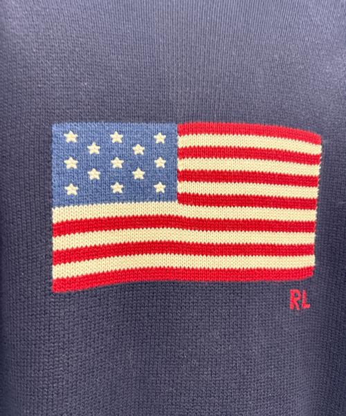 POLO RALPH LAUREN（ポロ・ラルフローレン）POLO RALPH LAUREN (ポロ・ラルフローレン) アイコニックフラッグカーディガン ネイビー サイズ:Lの古着・服飾アイテム