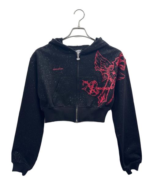 UMBRO（アンブロ）UMBRO (アンブロ) 9090 girl (ナインティナインティ ガール) Cross Logo Glitter Zip Hoodie ブラック サイズ:Sの古着・服飾アイテム