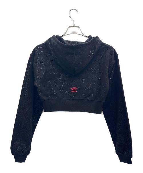 UMBRO（アンブロ）UMBRO (アンブロ) 9090 girl (ナインティナインティ ガール) Cross Logo Glitter Zip Hoodie ブラック サイズ:Sの古着・服飾アイテム