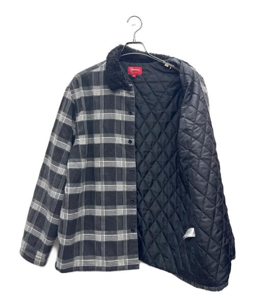 SUPREME（シュプリーム）SUPREME (シュプリーム) Faux Fur Collar Flannel Shirt グレー×ブラック サイズ:Lの古着・服飾アイテム