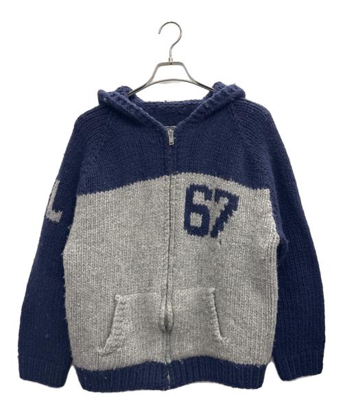 RALPH LAUREN（ラルフローレン）RALPH LAUREN (ラルフローレン) カウチンニットジャケット ネイビー×グレー サイズ:XLの古着・服飾アイテム