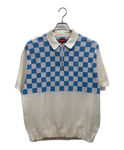SUPREME（シュプリーム）SUPREME (シュプリーム) Checkerboard Zip Polo ブルー×ホワイト サイズ:Lの古着・服飾アイテム