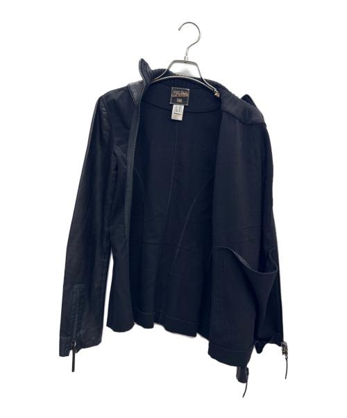Jean Paul Gaultier FEMME（ジャンポールゴルチエ フェム）Jean Paul Gaultier FEMME (ジャンポールゴルチエ フェム) レザー切替ジャケット ブラック サイズ:40の古着・服飾アイテム