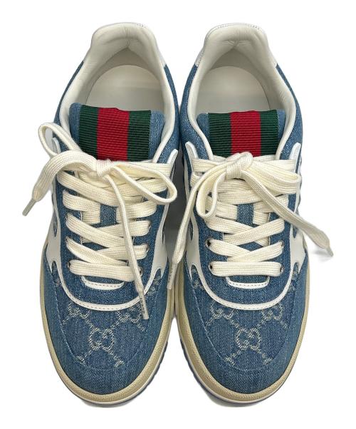 GUCCI（グッチ）GUCCI (グッチ) ローカットスニーカー ホワイト×ブルー サイズ:38 1/2の古着・服飾アイテム