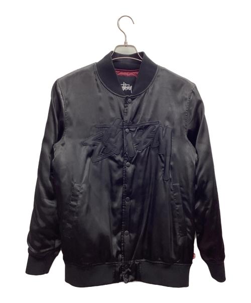 stussy（ステューシー）stussy (ステューシー) ストック サテン  ジャケット ブラック×レッド サイズ:SMALLの古着・服飾アイテム