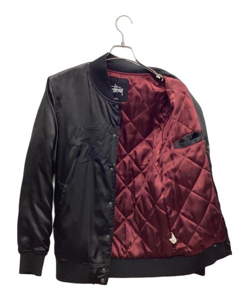 stussy（ステューシー）stussy (ステューシー) ストック サテン  ジャケット ブラック×レッド サイズ:SMALLの古着・服飾アイテム