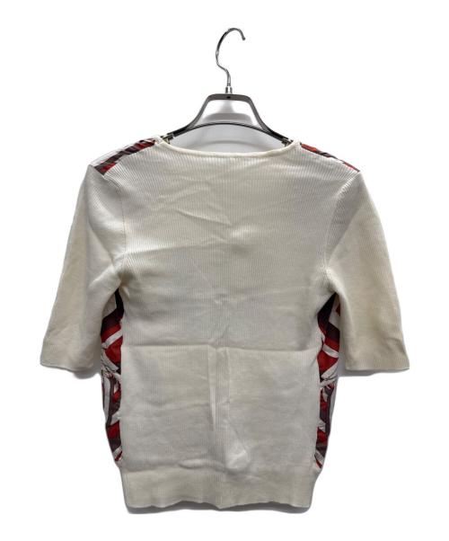 HERMES（エルメス）HERMES (エルメス) 薄手ニット ホワイト×レッド サイズ:SMの古着・服飾アイテム