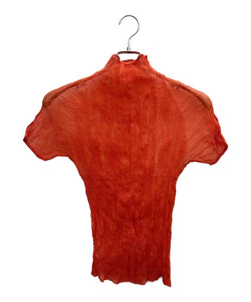 ISSEY MIYAKE（イッセイミヤケ）ISSEY MIYAKE (イッセイミヤケ) モックネックカットソー シースルー プリーツ加工 オレンジ サイズ:2の古着・服飾アイテム