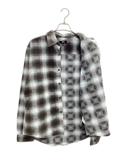 stussy（ステューシー）stussy (ステューシー) フランネルシャツ グリーン×グレー サイズ:Mの古着・服飾アイテム