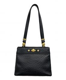 VERSACE（ヴェルサーチェ）の古着「オーストリッチ型押しレザーバッグ」｜ブラック