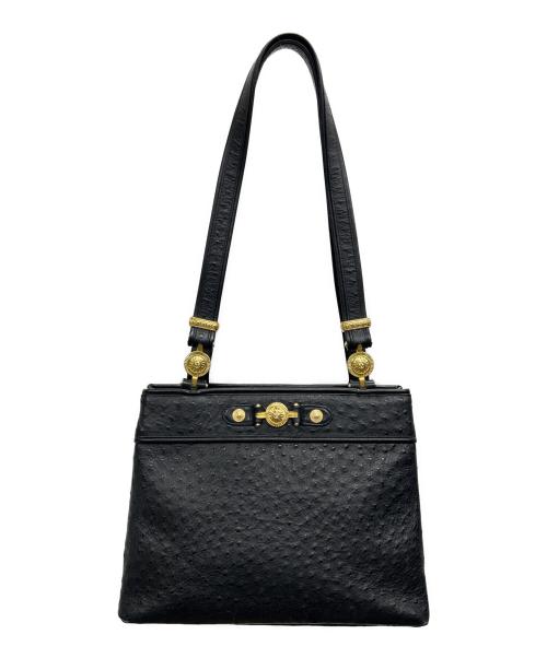 VERSACE（ヴェルサーチェ）VERSACE (ヴェルサーチェ) オーストリッチ型押しレザーバッグ ブラックの古着・服飾アイテム