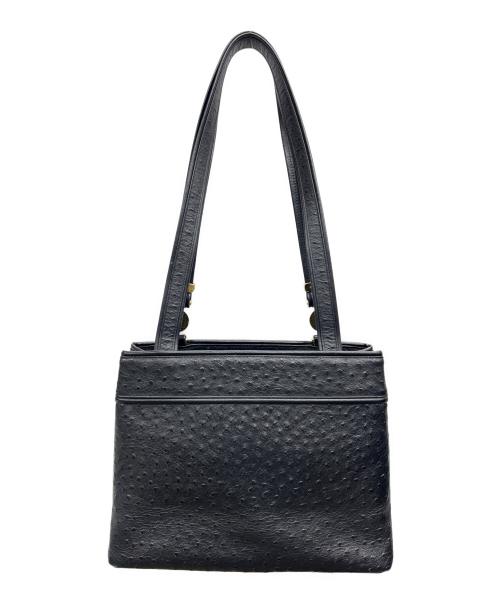 VERSACE（ヴェルサーチェ）VERSACE (ヴェルサーチェ) オーストリッチ型押しレザーバッグ ブラックの古着・服飾アイテム