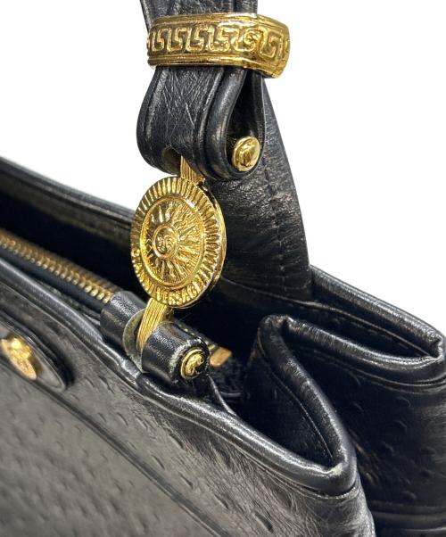 VERSACE（ヴェルサーチェ）VERSACE (ヴェルサーチェ) オーストリッチ型押しレザーバッグ ブラックの古着・服飾アイテム