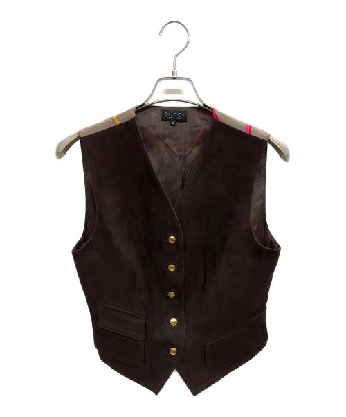 GUCCI（グッチ）GUCCI (グッチ) スウェード切替ベスト ブラウン サイズ:42の古着・服飾アイテム