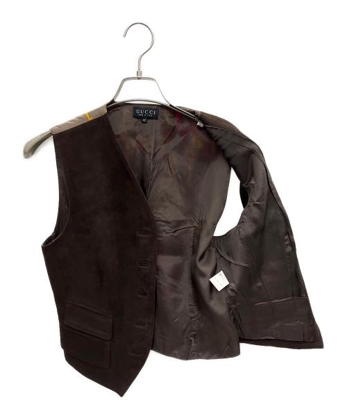 GUCCI（グッチ）GUCCI (グッチ) スウェード切替ベスト ブラウン サイズ:42の古着・服飾アイテム